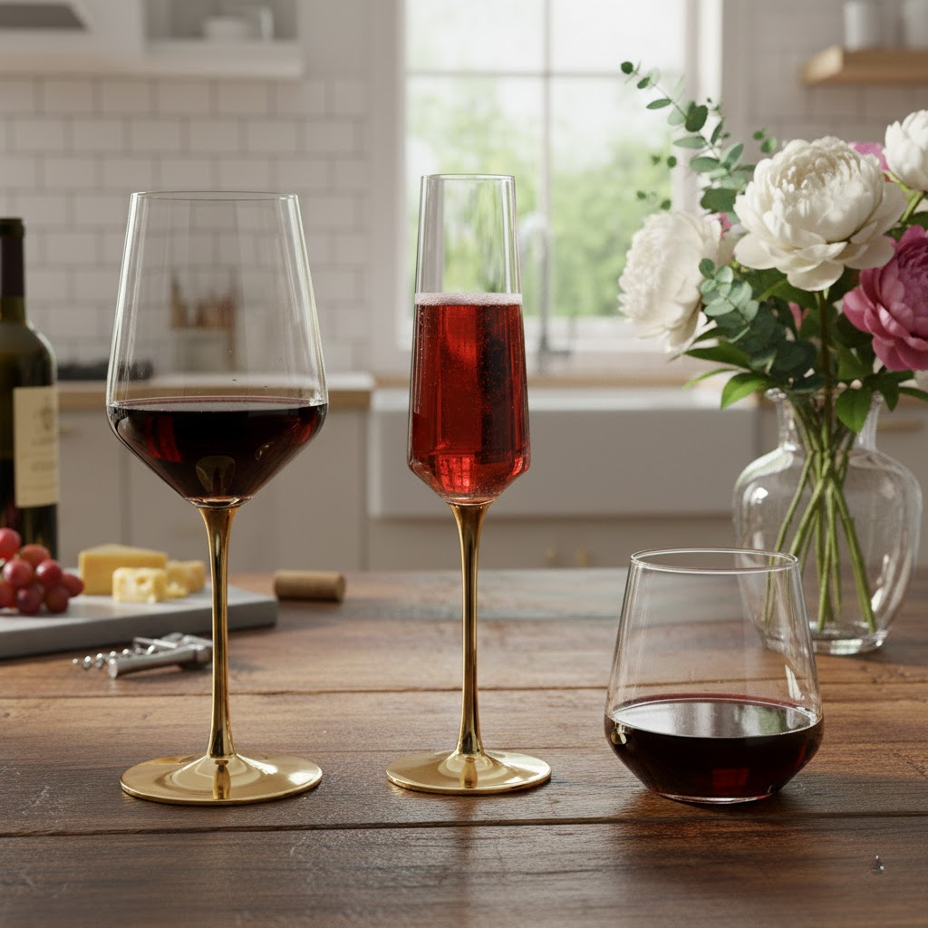 Premium Electroplated Gold Stem Crystal Glassware