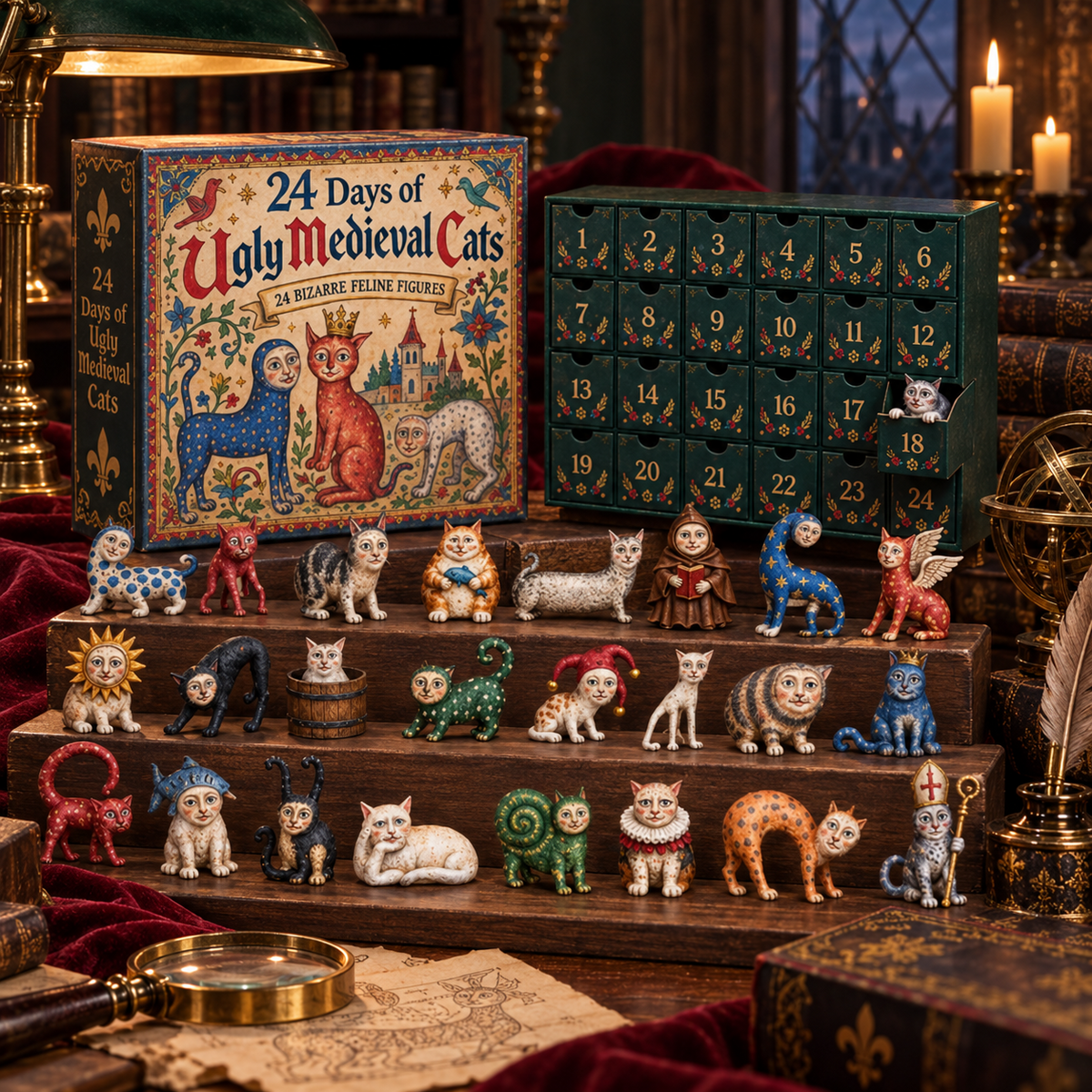 🐱🏰24 Days of Ugly Medieval Cats Advent Calendar(📦Buy 2 Sets, Get FREE Shipping)