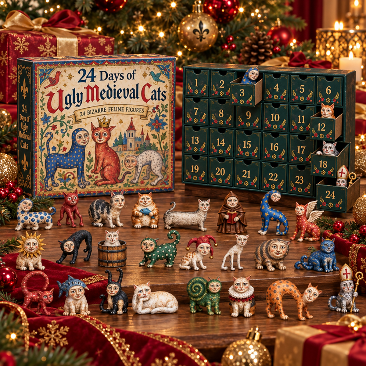 🐱🏰24 Days of Ugly Medieval Cats Advent Calendar(📦Buy 2 Sets, Get FREE Shipping)